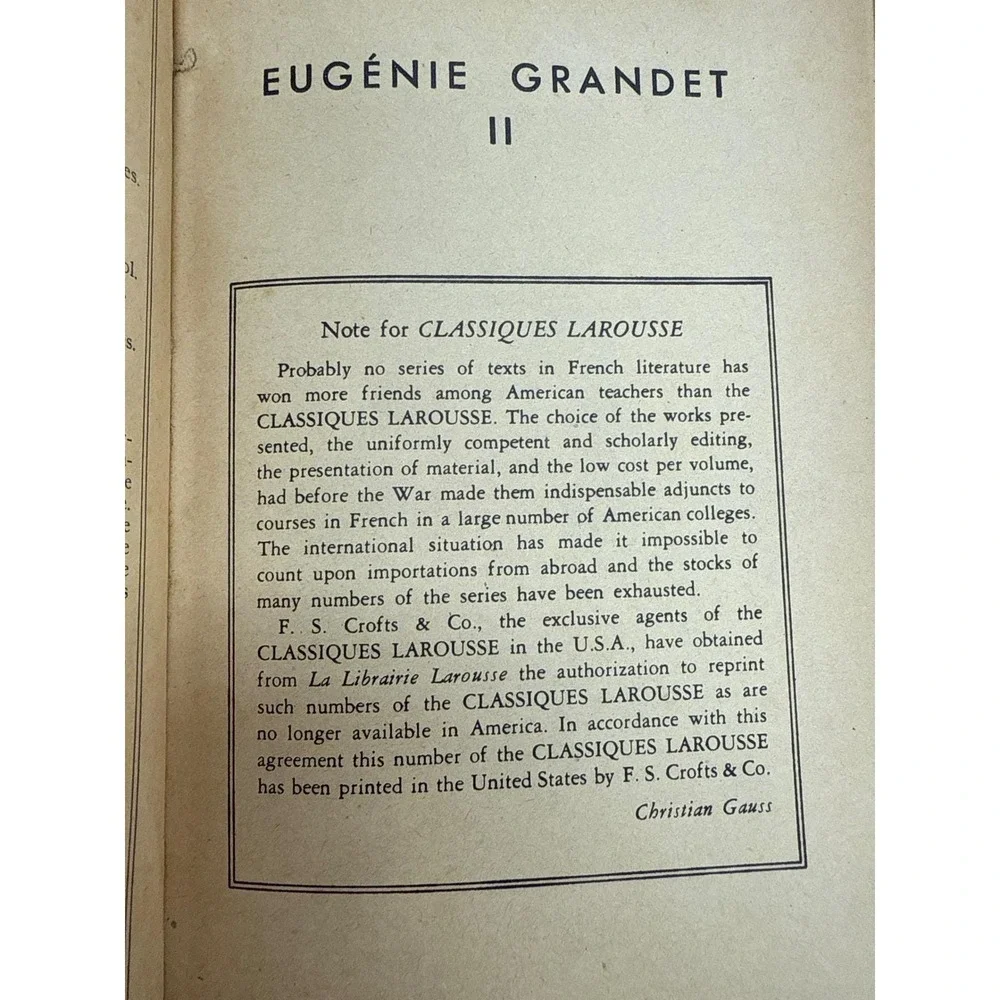 Classiques Larousse Edition of‎ Balzac Eugenia Grandet II French Book